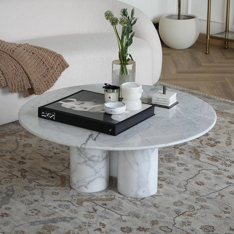 FCT005 Round Carrara White Marble Coffee Table 1
