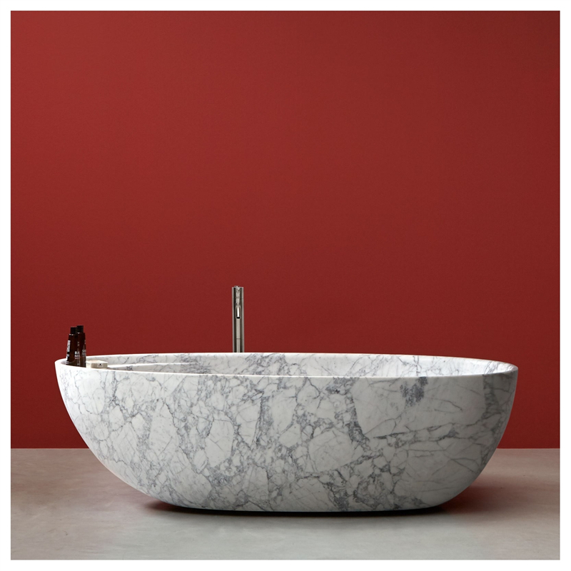 BBT007 Bathroom Oval Shape Carrara White Marble Freestanding Bathtub 1