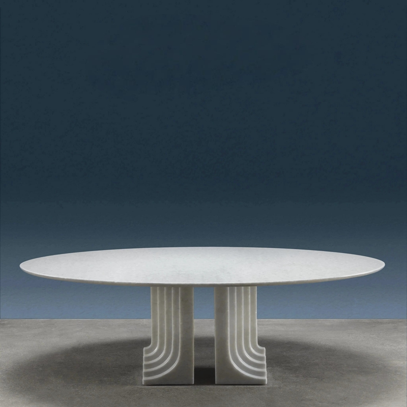 FDT008 Modern Carrara White Marble Oval Dining Table 1