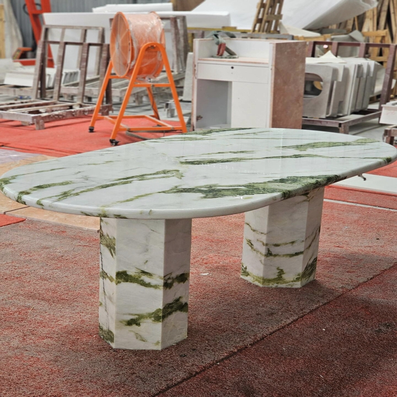 FDT009 Modern Irish Green Marble Oval Dining Table 1