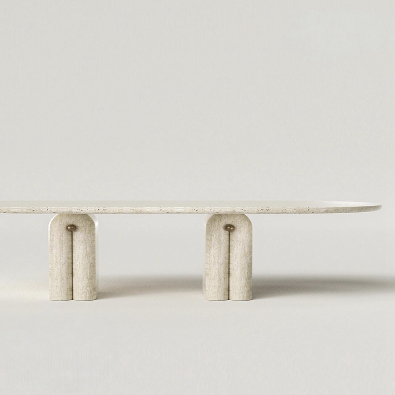 FDT010 Natural Super White Travertine Oval Dining Table 1