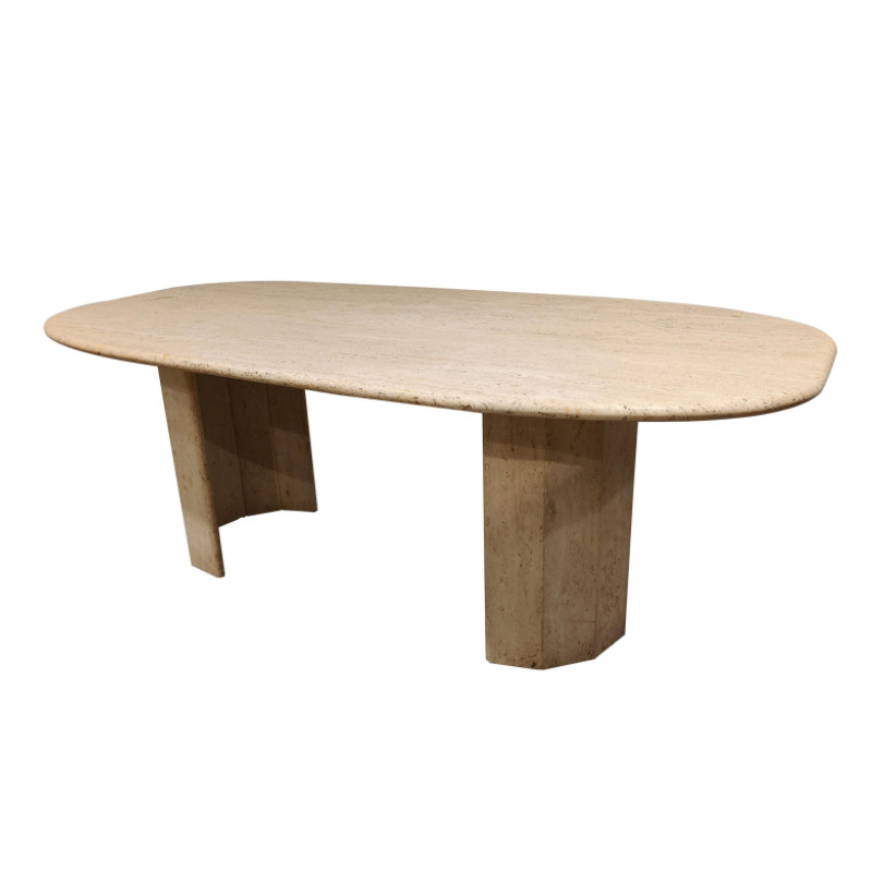 FDT014 Natural Beige Travertine Oval Dining Table 1
