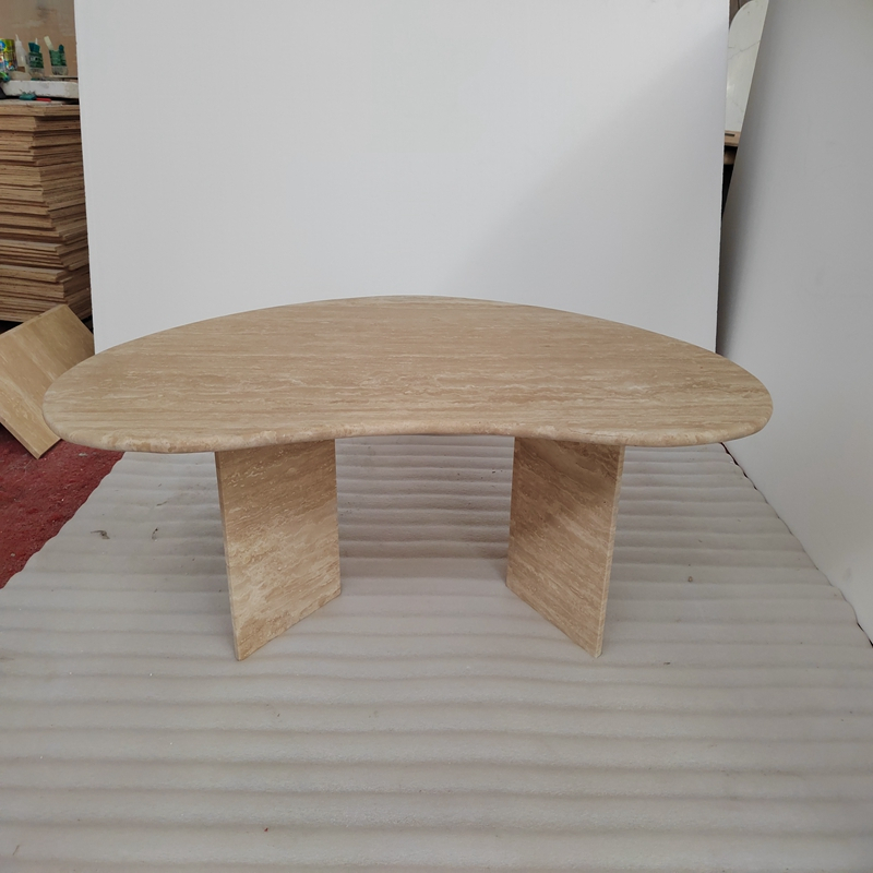 FDT016 Irregular Shape Natural Beige Travertine Dining Table 1