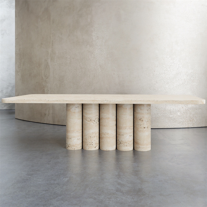 FDT017 Rectangular Travertine Marble Dining Table 1