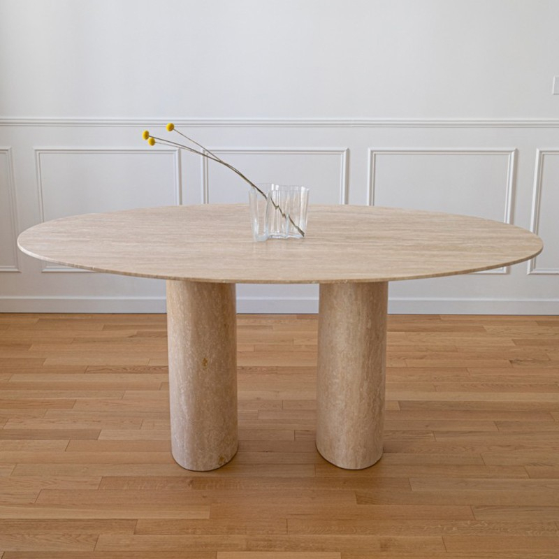 FDT018 Natural Beige Travertine Oval Dining Table 1