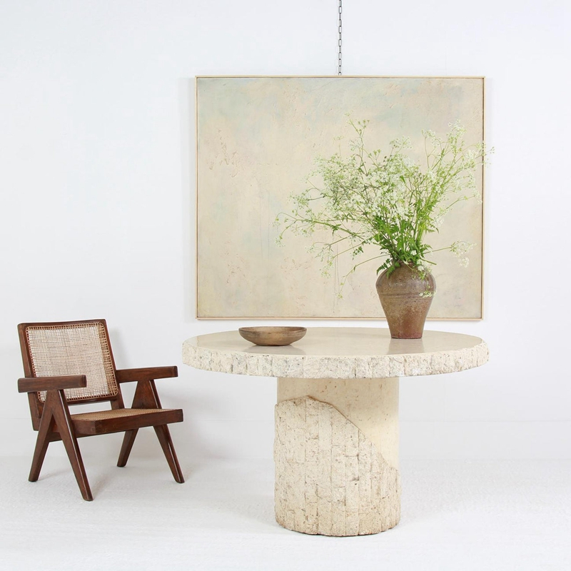 FDT019 Natural Beige Travertine Small Round Dining Table 1