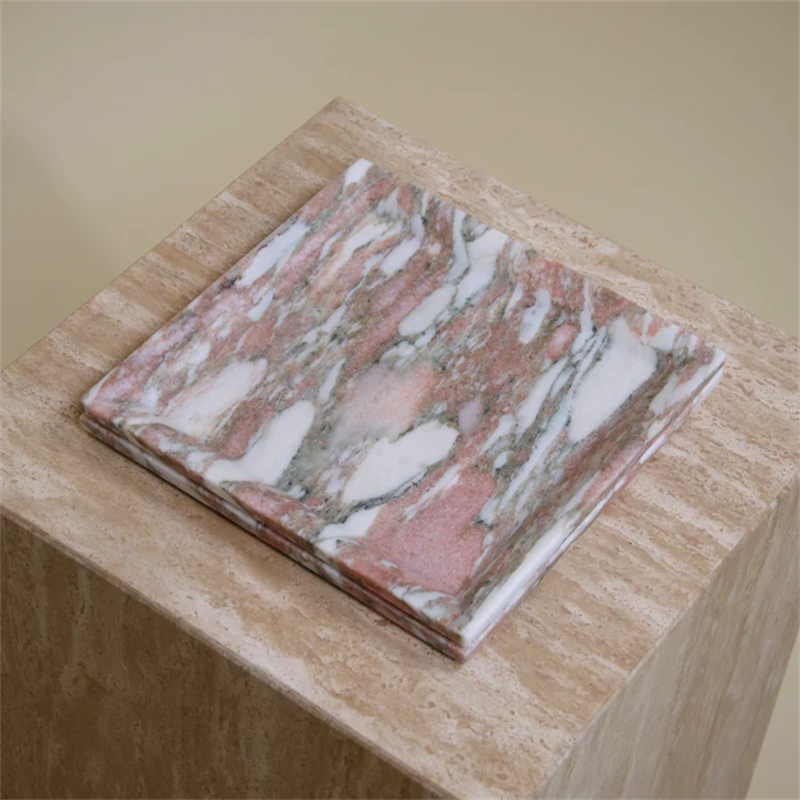FTR002 Living Room Luxury Norwegian Rose Marble Square Tray 1