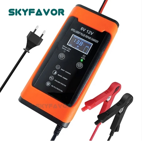 Intelligentes, schnelles 6-V-12-V-Batterieladegerät, 12 V, 6 V, 6 A, wartungsfreies, zyklenfestes Blei-Säure-Impulsreparatur-Ladegerät für Motorrad-Autobatterien 1