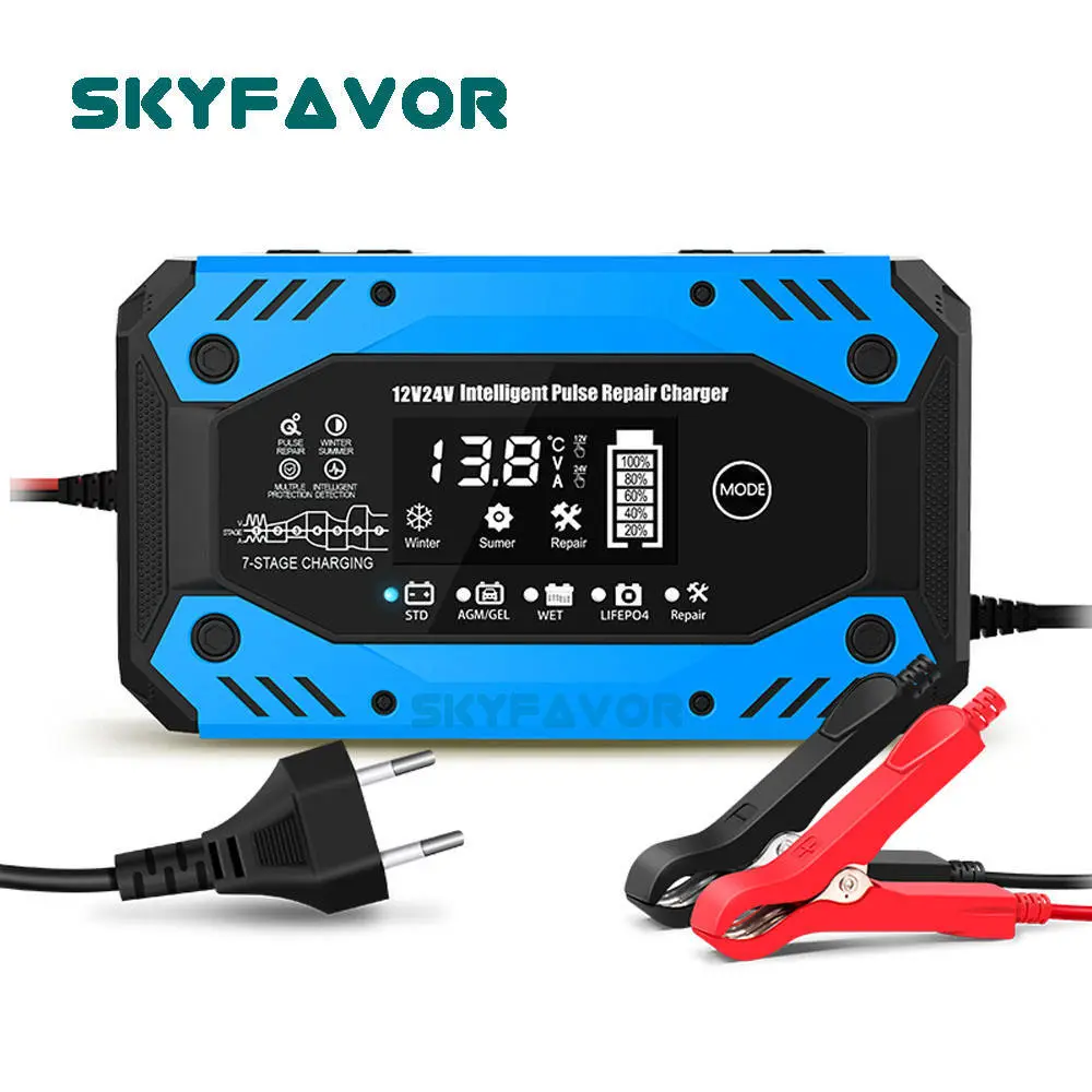 Universal 12V 24V charger ng baterya 12V 10A 24V 5A smart automatic lead acid gel agm pulse repair charger ng baterya para sa trak ng kotse 1