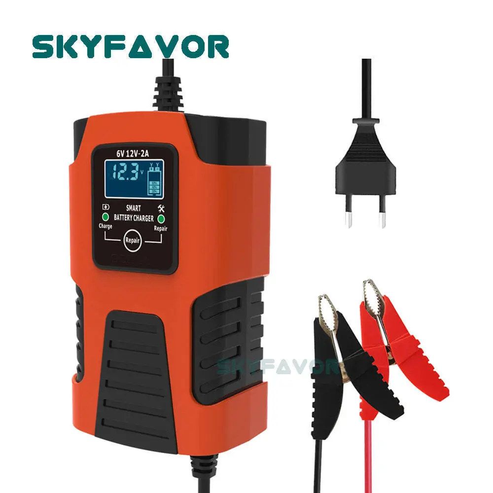 Pengisi Daya Baterai 6 Volt Terlaris 6V 12V 2A Pengisi Daya Baterai Sepeda Motor Perbaikan Pulsa Asam Timbal Siklus Dalam Otomatis Universal 1