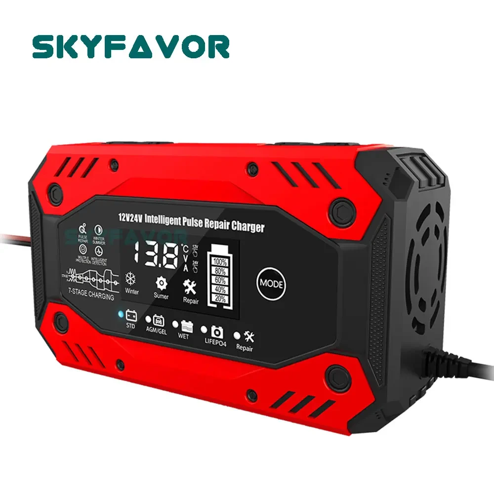 9 段階 lifepo4 鉛酸バッテリー充電器 12V 24V 10A 自動ユニバーサルトラックオートバイ車のバッテリー充電器パルス修理 1