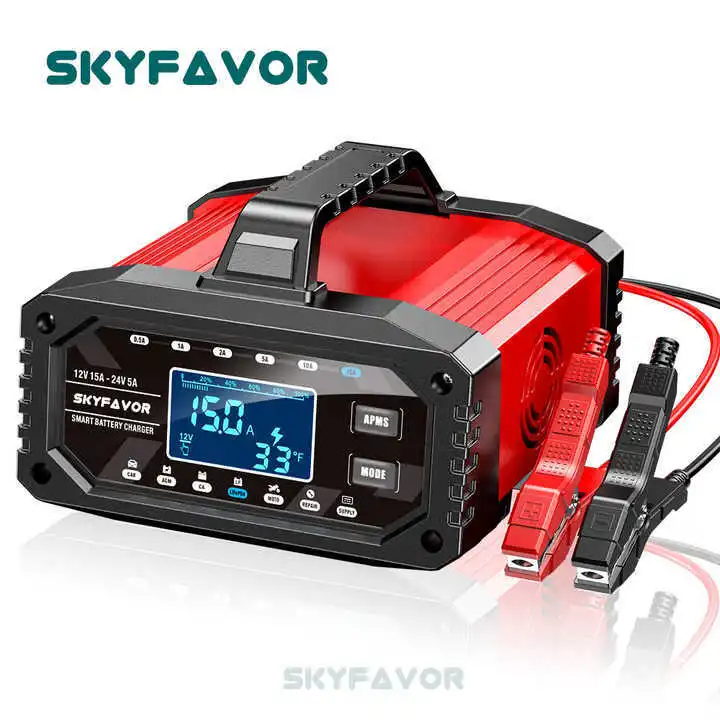 New Product Motorcycle Car Battery Charger 12V 24V 15A Auto Fast Adjustable Current Universal Lead Acid Lifepo4 Battery Charger 1