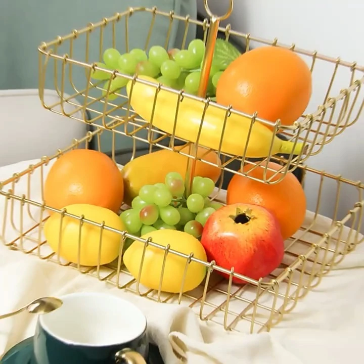 Corbeille à fruits à 2 niveaux en fer forgé adaptée à la cuisine 1
