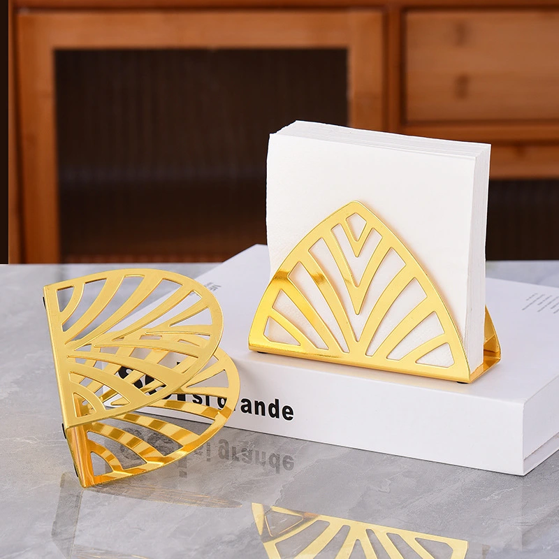 Porte-serviettes en métal doré Triangle rond adapté pour table à manger 1