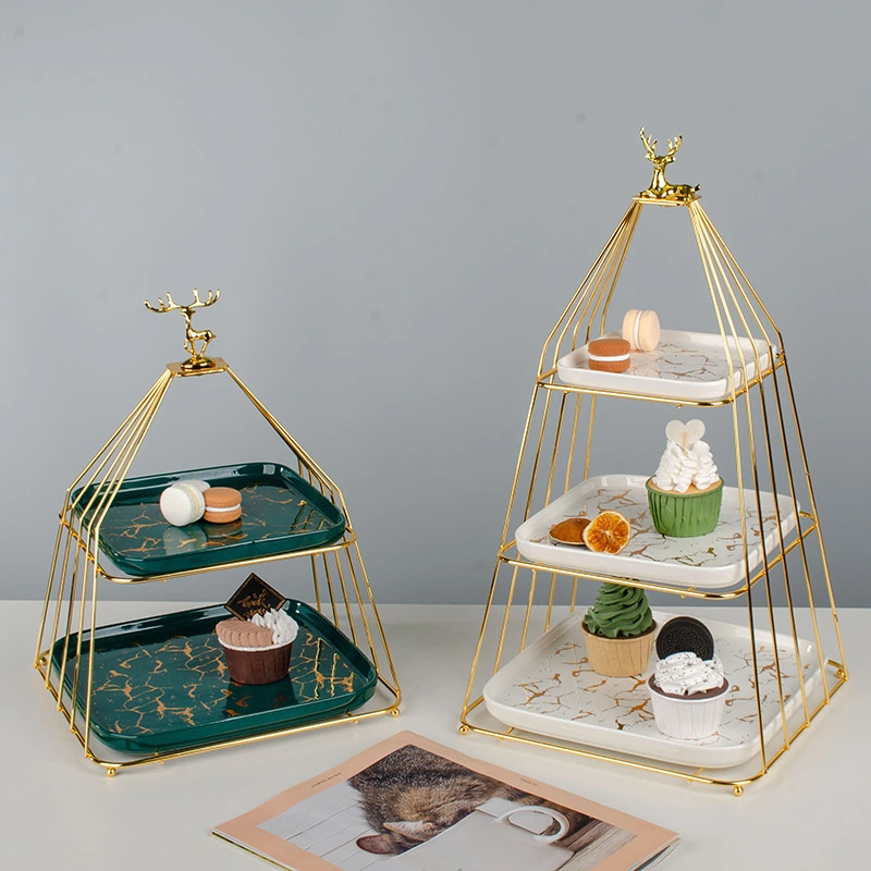 Custom cake tray holder metal + ceramic for banquet decoration 1