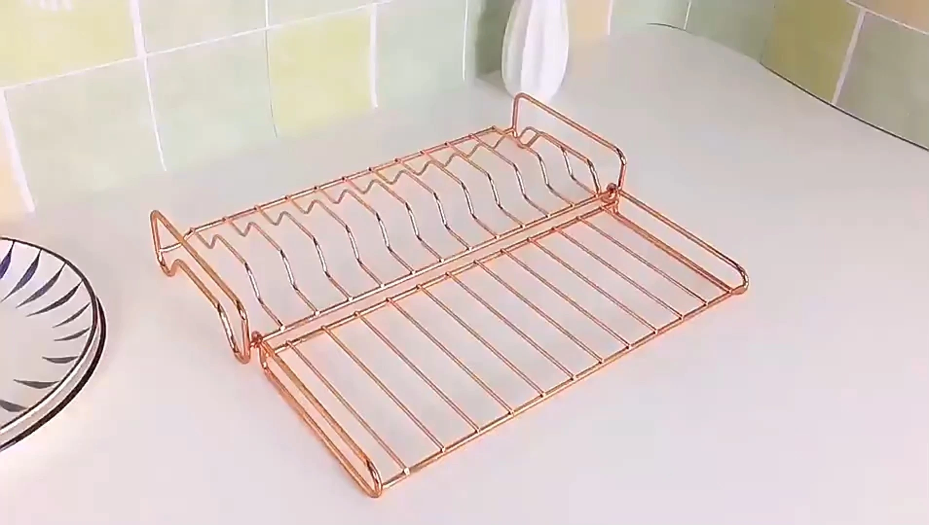 Estante plegable de metal para almacenamiento de platos de oro rosa para cocina-Xhd Hardware 1