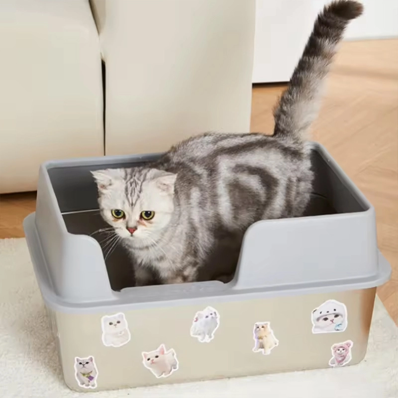 Grijs Oversized Verdiepen Semi-gesloten kattenbak Kattenbak van roestvrij staal Kattenbak van roestvrij staal Kattentoilet van roestvrij staal 1