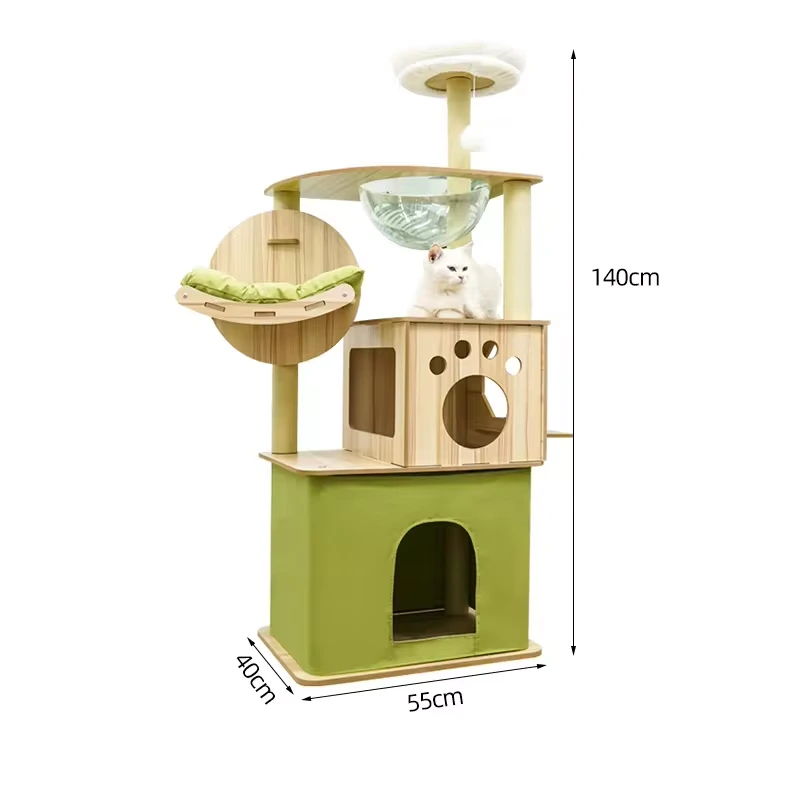 Serie de color verde, venta al por mayor, todo en uno, casa nido de lujo grande con marco de escalada para gatos con cápsula espacial 1