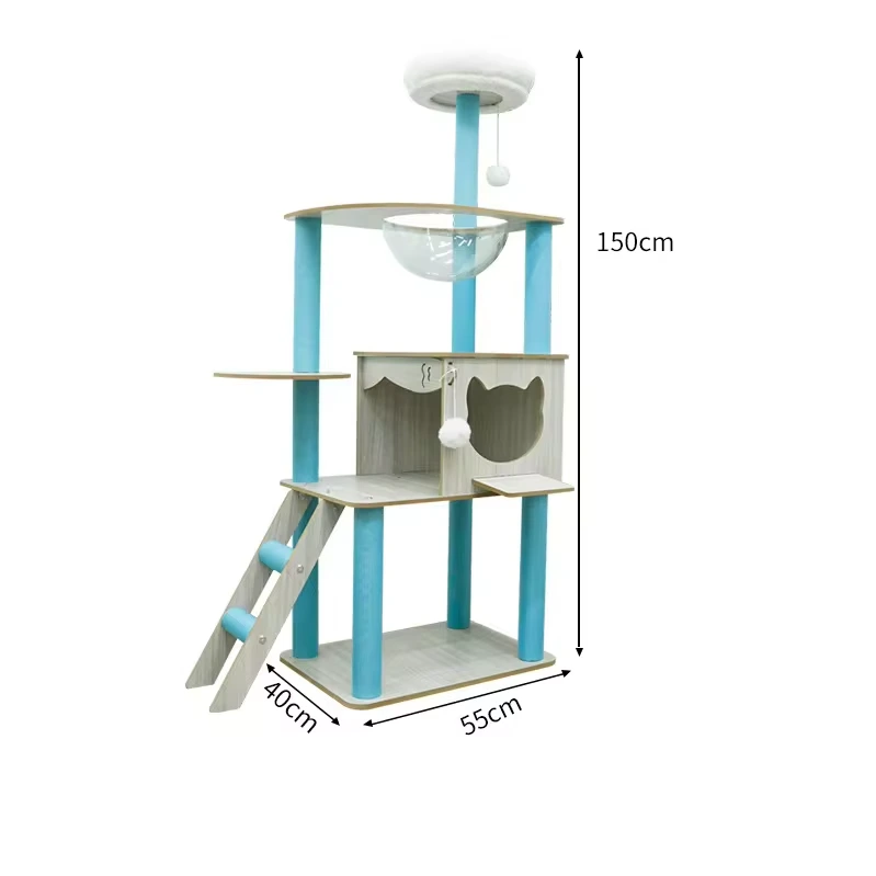 Blue color series Wholesale All in One Large Luxury Cat Climbing Frame Nest House with Space Capsule 1
