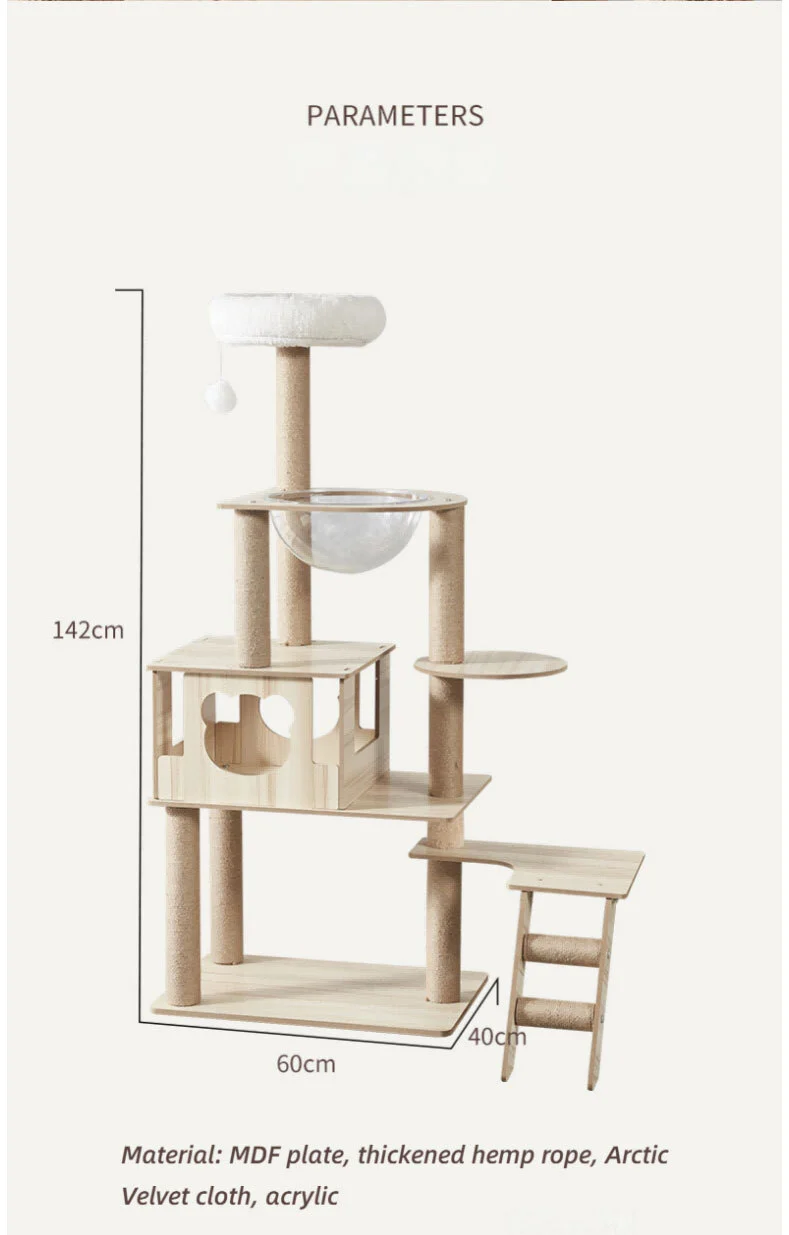 【Y1-Y16】serie de colores de madera originales, venta al por mayor, todo en uno, casa nido con marco de escalada para gatos de lujo grande con cápsula espacial 1