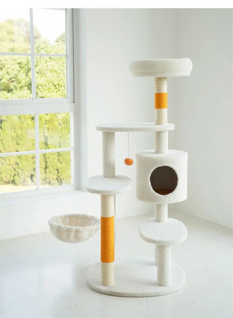 【Z1A00148】Orange Fluffy Cat Climbing Frame Cat Nest Scratching Post All-in-One Jumping Platform Climbing Frame Warm Cat Nest Four Seasons Universal-1713422535721629 1