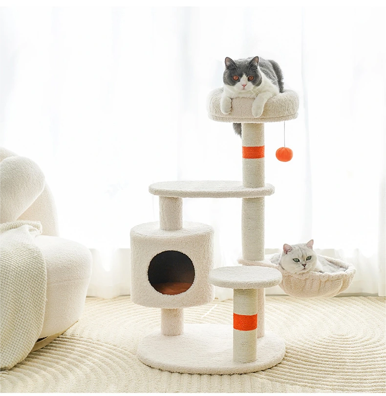 【Z1A00106】Orange Fluffy Cat Climbing Frame Cat Nest Scratching Post All-in-One Jumping Platform Climbing Frame Warm Cat Nest Four Seasons Universal 1