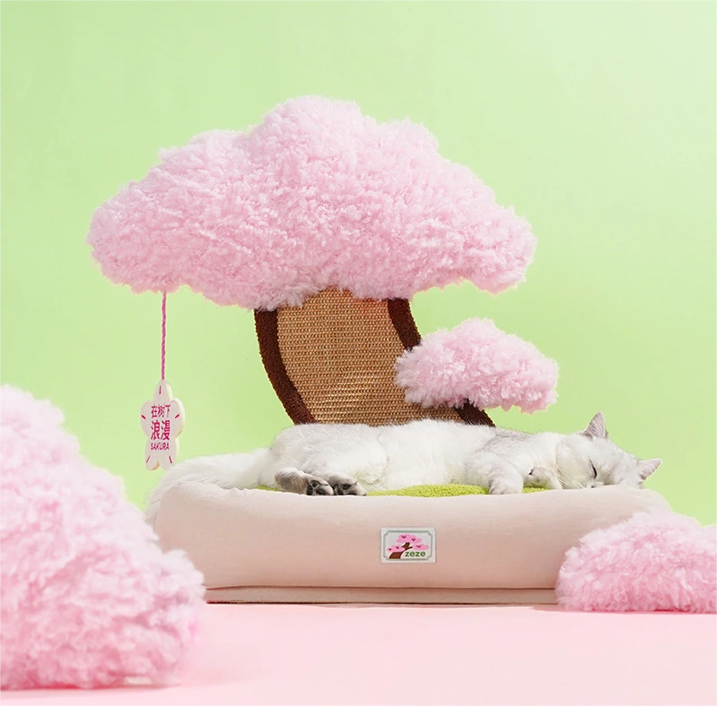 【Z1B00141】Groothandel Sakura Tree Style Kattennest Slapende Kat Krabplank Warm Kattenbed Vier Seizoenen Universeel Leuk Bijtbestendig Tease Kat Huisdier Bed Kattennesten 1