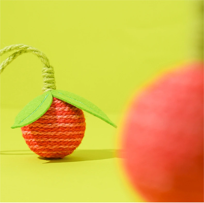 【 Z1C00098】Peach Style Fruit Style Toy Ball Sisal Cat Toys Cat Self-Help Relief Tease Stick Bite Resistant Pet Cat Supplies 1