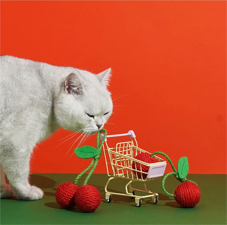 【 Z1C00098】Cherry Style Fruit Style Toy Ball Sisal Cat Toys Cat Self-Help Relief Tease Stick Bite Resistant Pet Cat Supplies 1