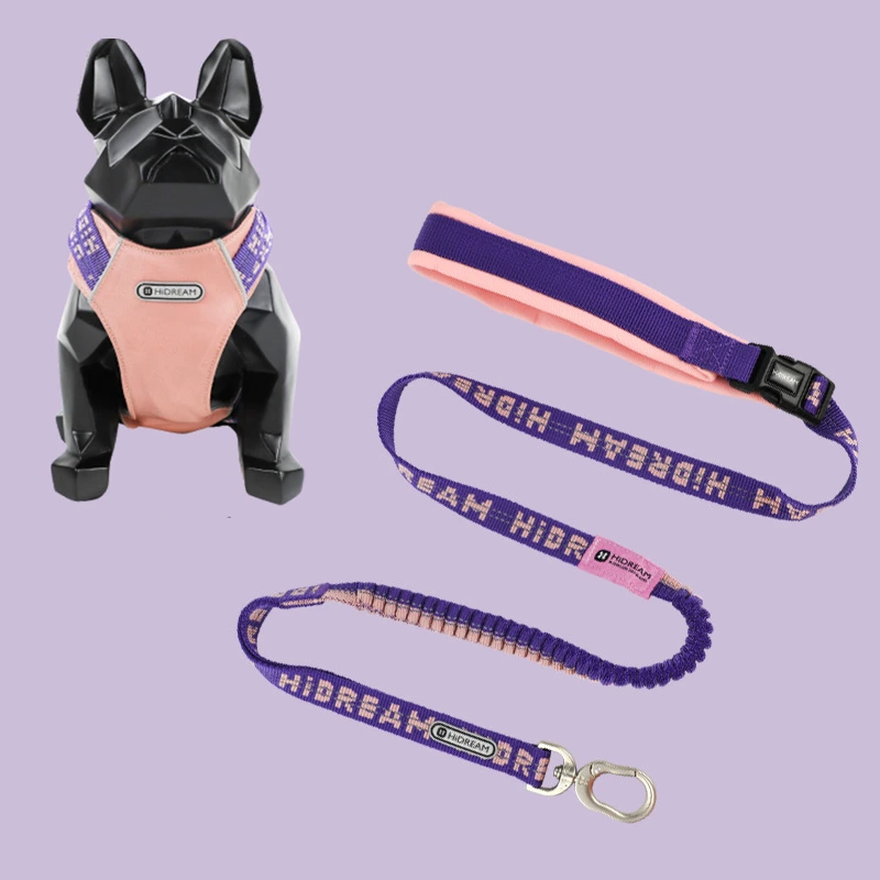 【HD020002】Purple Dog Chest and Back Vest Type Free Hands Waist Leash Walking Dog Leash Explosion Proof Punch Pet Leash 1