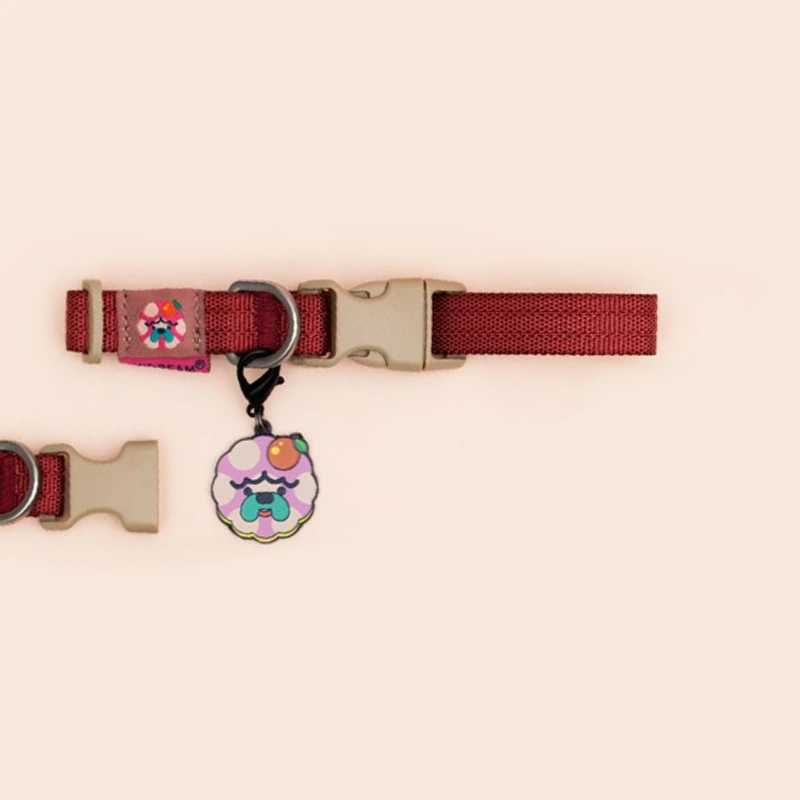 【Bichon】Dog pattern embroidery nylon collar anti-lost french combat corgi husky small dog engraved dog tags customized 1