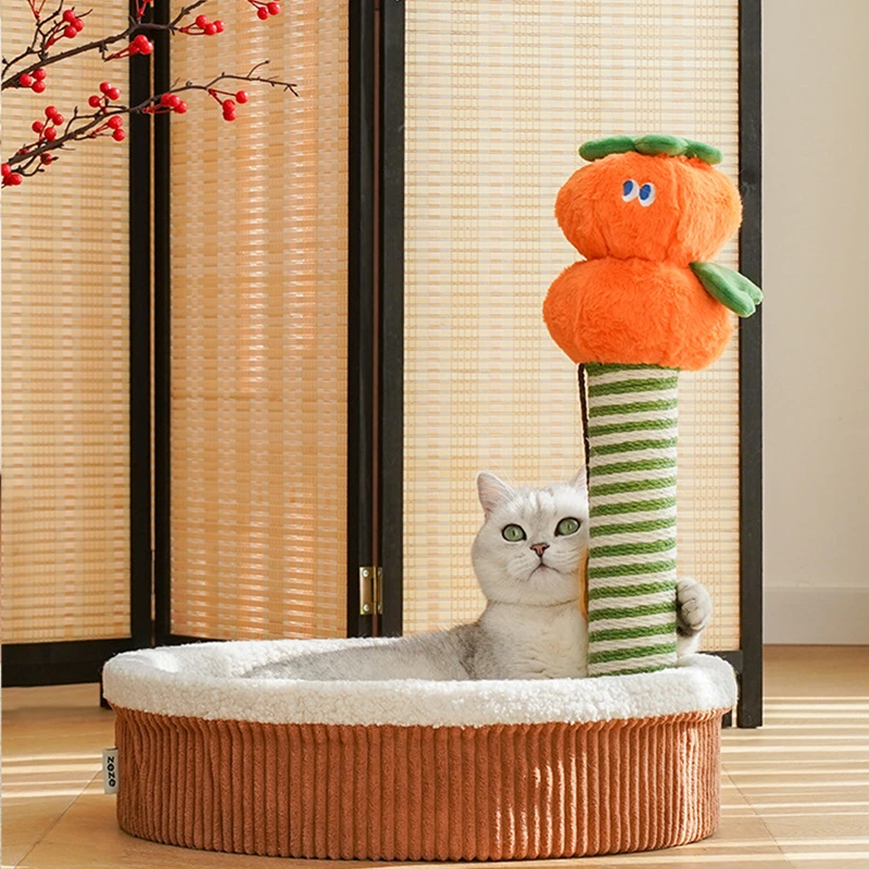 【 Z1B00225】wholesale Persimmon Style Scratching Post Nest Cat Scratching Board Vertical Sisal Cat Scratching Post Cat Claw No Dander Cute Cat Toys 1