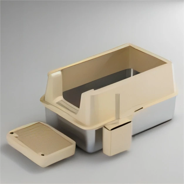 【Open J】Beige open stijl roestvrijstalen kattenbak Metalen kattentoilet 1