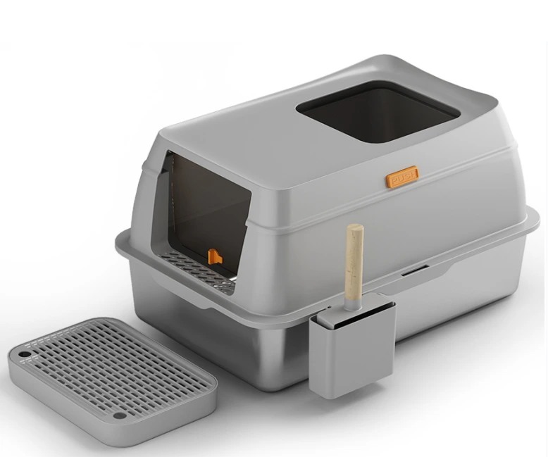 【closed K】 Grey closed type stainless steel cat litter box cat litter toilet with cat litter scooper 1