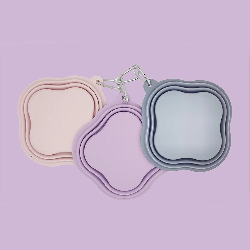 Four-leaf clover shape Pet Folding Silicone Dog Bowl Double Slow Feeder Dog Bowl Cat Dog Pet Supplies Feeding Bowl Travel Portable pet Bowl 1