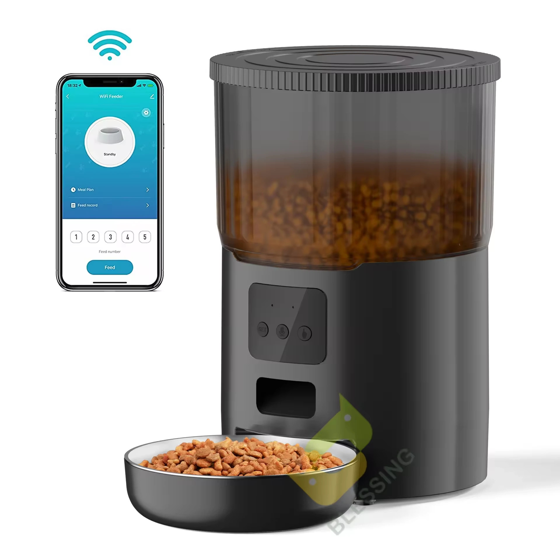 【WS-08】venta al por mayor, dispensador inteligente de comida para mascotas de 4L, Alimentador automático inteligente de alimentos para mascotas para perros y gatos con Control por aplicación Wifi 1