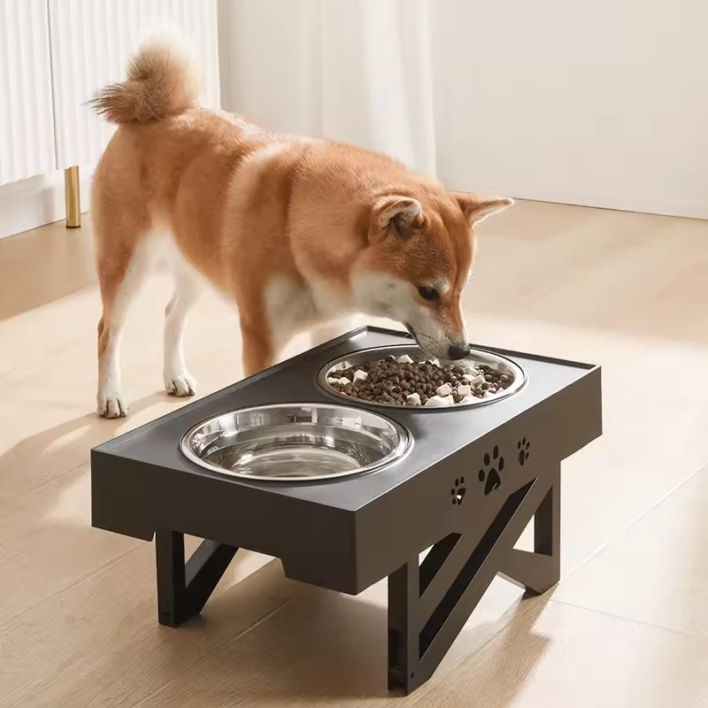 Mesa elevadora redondeada para mascotas, comedero plegable de acero inoxidable, cuenco antideslizante resistente a caídas, cuenco de alimentación para perros y gatos, venta al por mayor 1