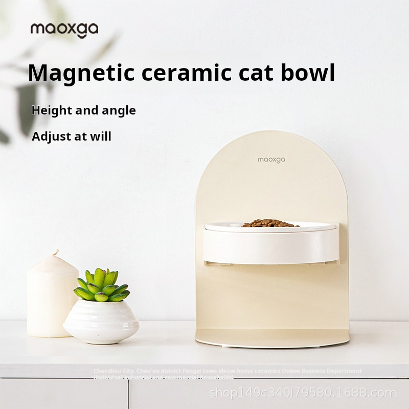 wholesale Liftable height-adjustable ceramic tall slanting cat bowl neck guard not easy to knock over food bowl heightening rack pet cat bowl feeder 1