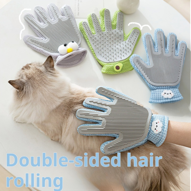 Double-sided Gloves cat de-fluffing pet hair removal brush dog bath massage comb silicone hair removal pet supplies 1