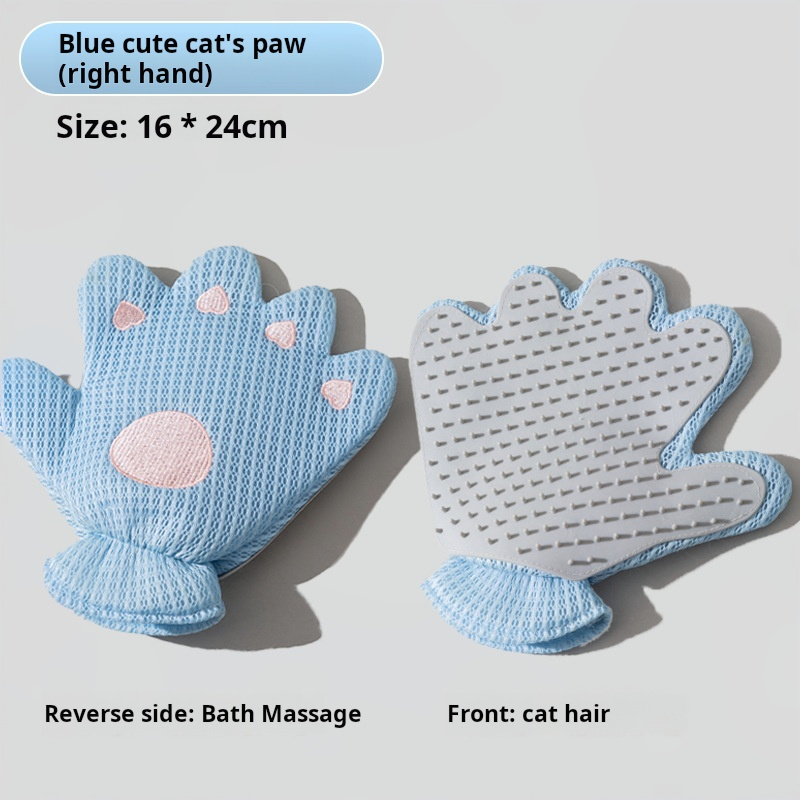 【blue paw】 Double-sided Gloves cat de-fluffing pet hair removal brush dog bath massage comb silicone hair removal pet supplies 1