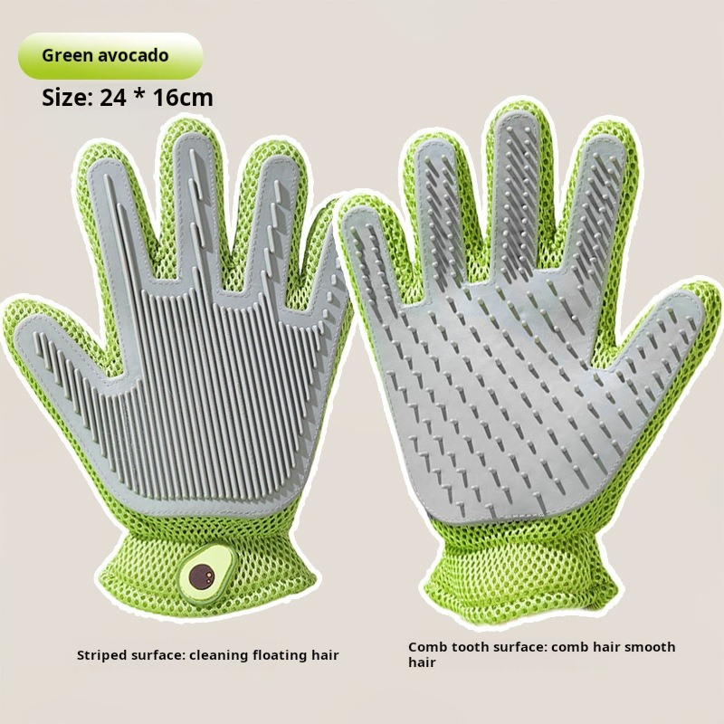【Green Avocado】 Double-sided Gloves cat de-fluffing pet hair removal brush dog bath massage comb silicone hair removal pet supplies 1