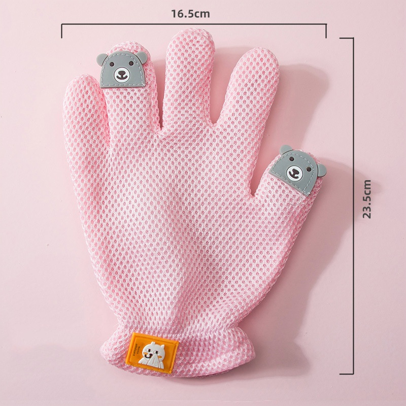 【pink bear】 Double-sided Gloves cat de-fluffing pet hair removal brush dog bath massage comb silicone hair removal pet supplies 1