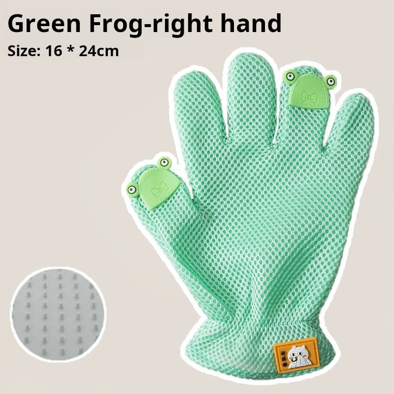 【Green frog】 Double-sided Gloves cat de-fluffing pet hair removal brush dog bath massage comb silicone hair removal pet supplies 1