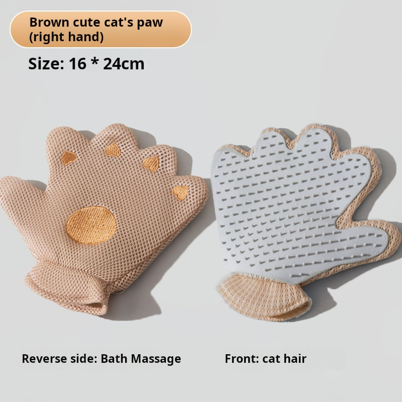 【brown paw】 Double-sided Gloves cat de-fluffing pet hair removal brush dog bath massage comb silicone hair removal pet supplies 1