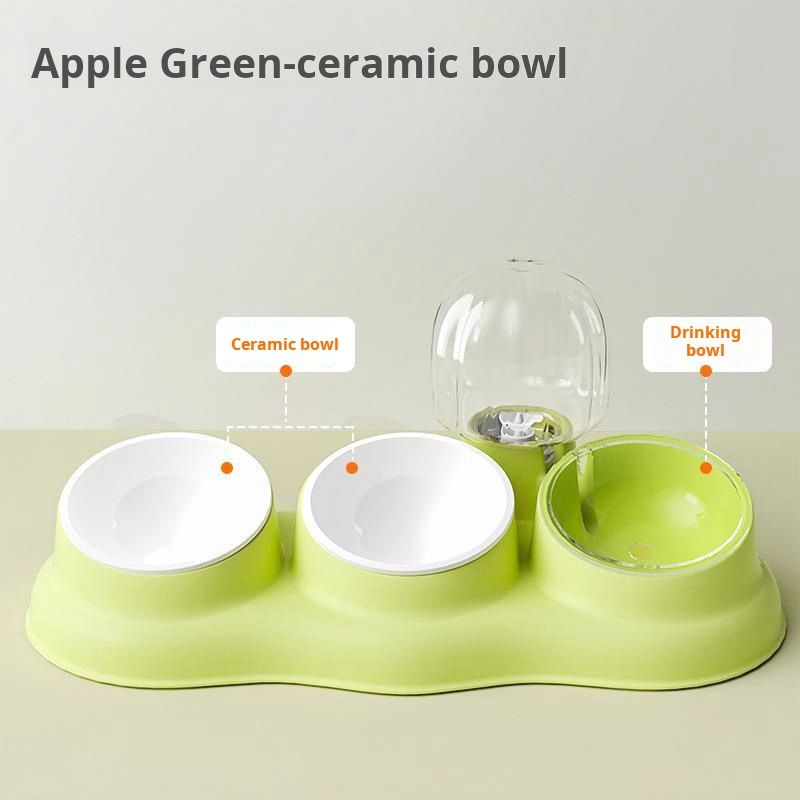 venta al por mayor Alimentación 3 en 1 & Refrigerios para beber Tazón para mascotas todo en uno Tazón de cerámica multifuncional para mascotas Tazón doble Tazón individual-verde &blanco 1