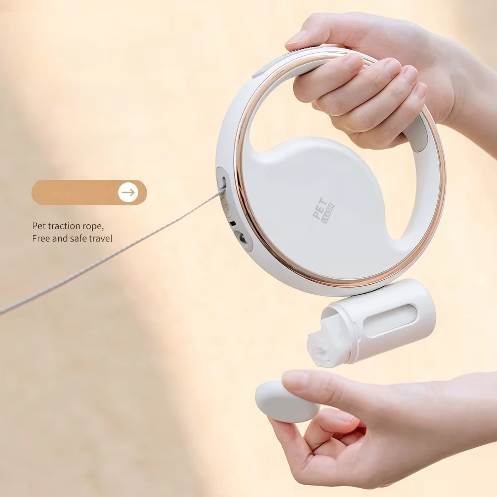 wholesale Hot Sale Pet Cat Accessories Hand free LED Retractable Dog Leash with Light Garbage Bag 1