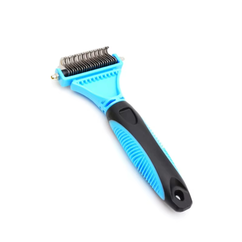 Blue-Durable Double-Sided Pet Grooming Comb for Dogs and Cats  Demat Undercoat Rake with Stainless Steel Teeth 1