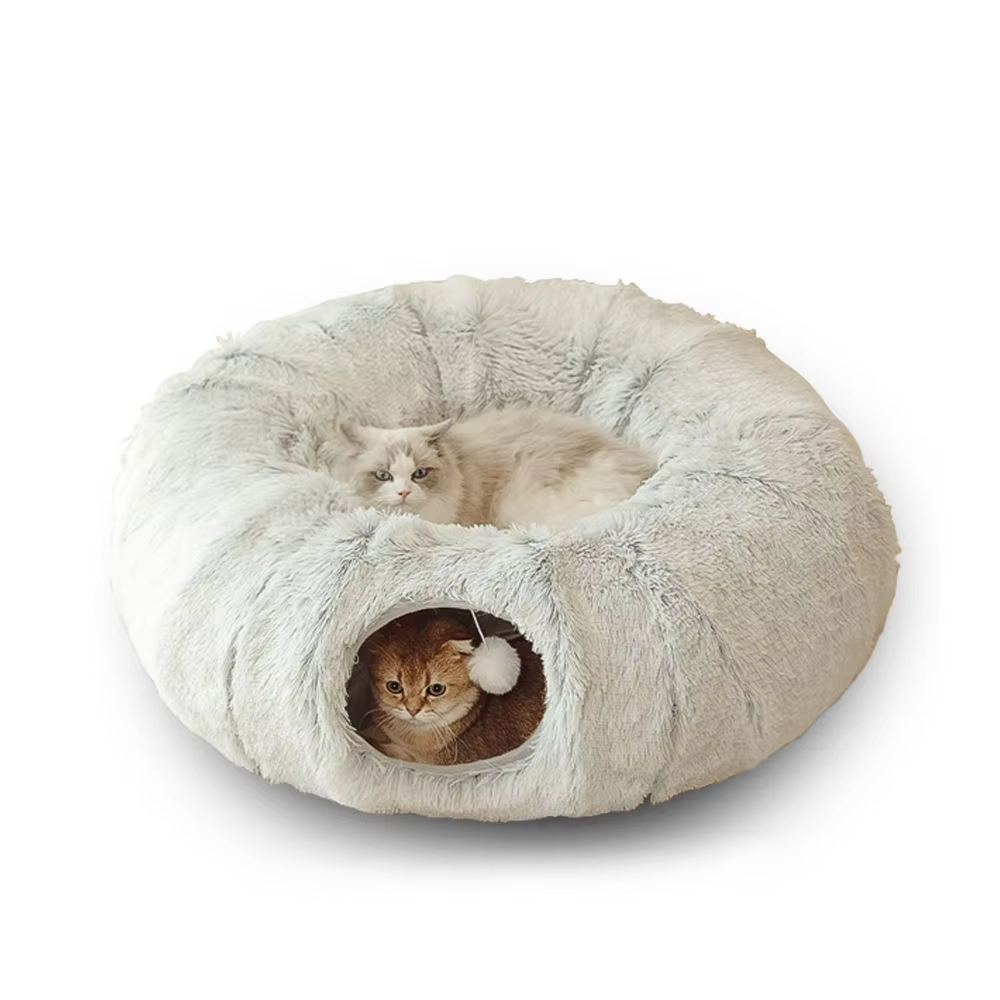 Grey-2024 Op maat gemaakt pluche kattentunnelbed Veelzijdige zachte speel- en rustruimte voor katten en kleine huisdieren met gezellige nestmogelijkheden3 1