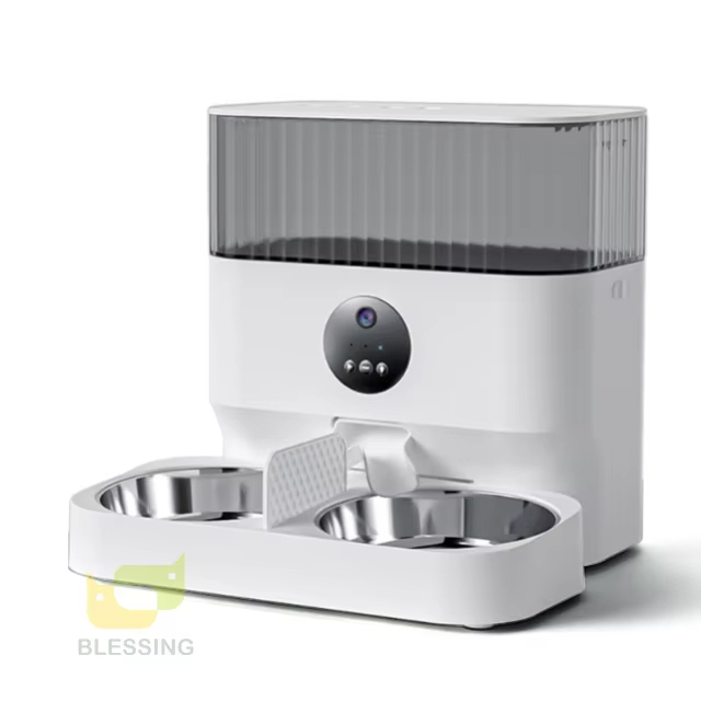 Alimentador automático de comida para mascotas, máquina de alimentación de autoservicio con vídeo con control remoto, lavabo doble para gatos y perros, color blanco 1