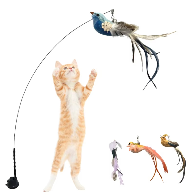 Nuevos productos pluma espuma franela pájaro divertido palo para gato cabeza de repuesto resistente a mordeduras 1